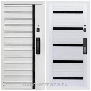 Входные двери лофт, Умная входная смарт-дверь Армада Каскад WHITE МДФ 10 мм Kaadas K9 / МДФ 16 мм СБ-14 Сандал белый стекло черное