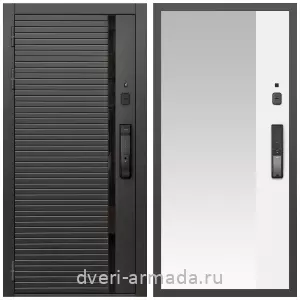 Одностворчатые входные двери, Умная входная смарт-дверь Армада Каскад BLACK МДФ 10 мм Kaadas K9 / МДФ 16 мм ФЛЗ-Панорама-1, Белый матовый