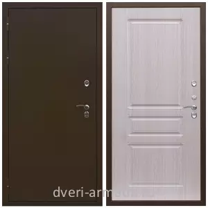 Коричневые входные двери, Металлическая коричневая дверь входная в деревянный дом Армада Термо Молоток коричневый/ ФЛ-243 Дуб белёный с панелями МДФ