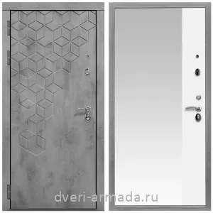 МДФ с зеркалом, Дверь входная Армада Квадро МДФ 16 мм Бетон тёмный / МДФ 16 мм ФЛЗ Панорама-1 Белый матовый