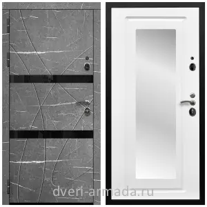 Входные двери с зеркалом МДФ, Дверь входная Армада Престиж Черная шагрень МДФ 16 мм Торос графит / МДФ 16 мм ФЛЗ-120 Ясень белый