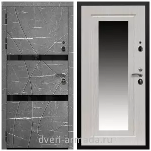 Входные двери с зеркалом МДФ, Дверь входная Армада Престиж Черная шагрень МДФ 16 мм Торос графит / МДФ 16 мм ФЛЗ-120 Дуб белёный