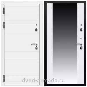 Входные двери с зеркалом МДФ, Дверь входная Армада Престиж Черная шагрень матовый линии горизонт МДФ 16 мм / МДФ 16 мм СБ-16 Белый матовый